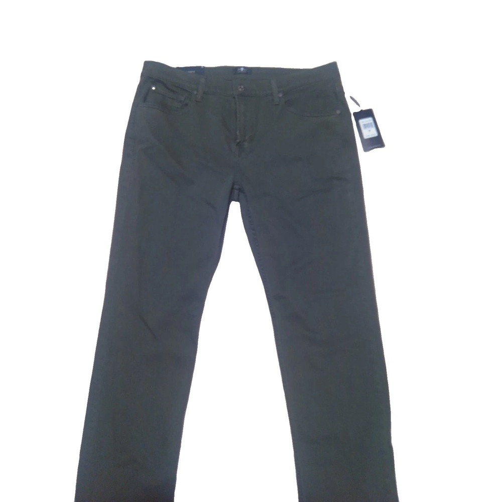 7 For All Mankind Slimmy Slim Straight Leg Jeans Olive Green Size 36 NWT